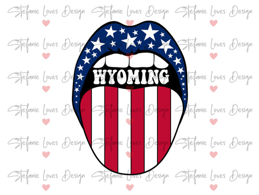 Wyoming Stars and Stripes Lips Digital Design