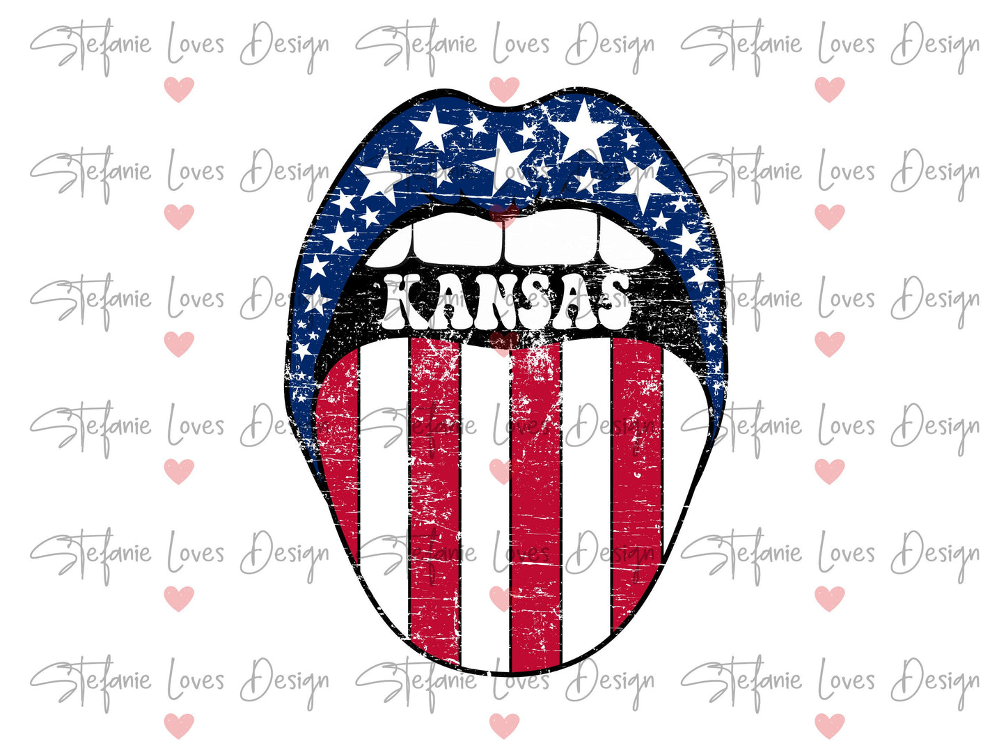 Kansas Stars and Stripes Distressed Lips Digital Design