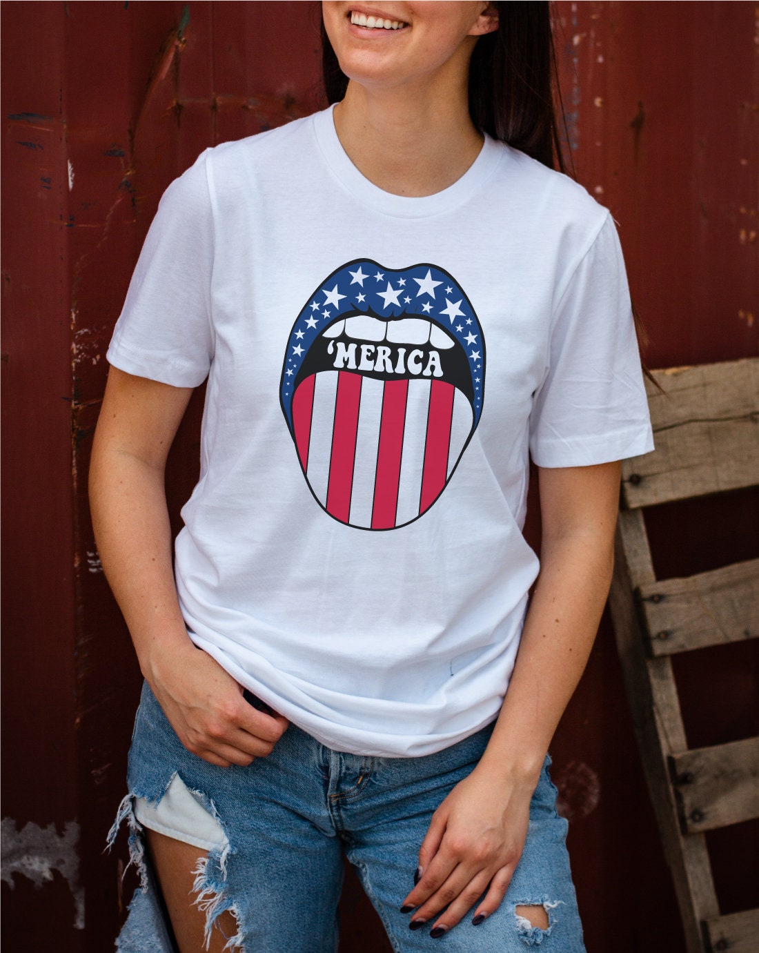 Merica Stars and Stripes Lips PNG, America Lips, 4th of July Merica Lips, Merica Lips