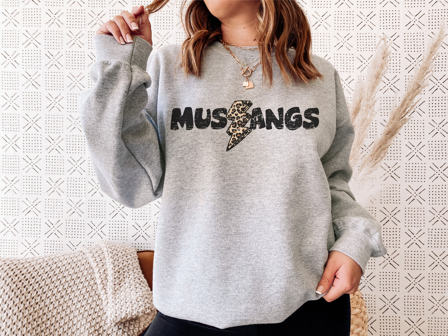 Mustangs Distressed Leopard Lightning Bolt Digital Design