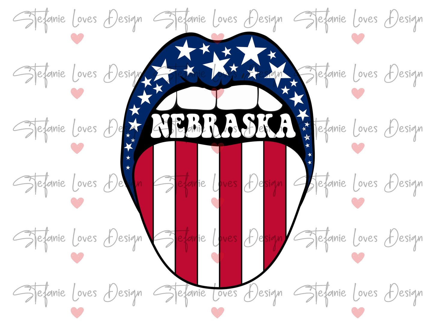 Nebraska Stars and Stripes Lips PNG, Patriotic Nebraska, 4th of July Nebraska Lips, Nebraska Patriotic tee