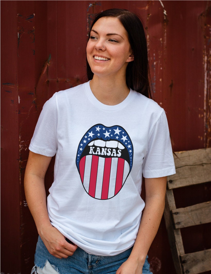 Kansas Stars and Stripes Lips PNG, Patriotic Kansas, 4th of July Kansas Lips, Kansas Patriotic tee