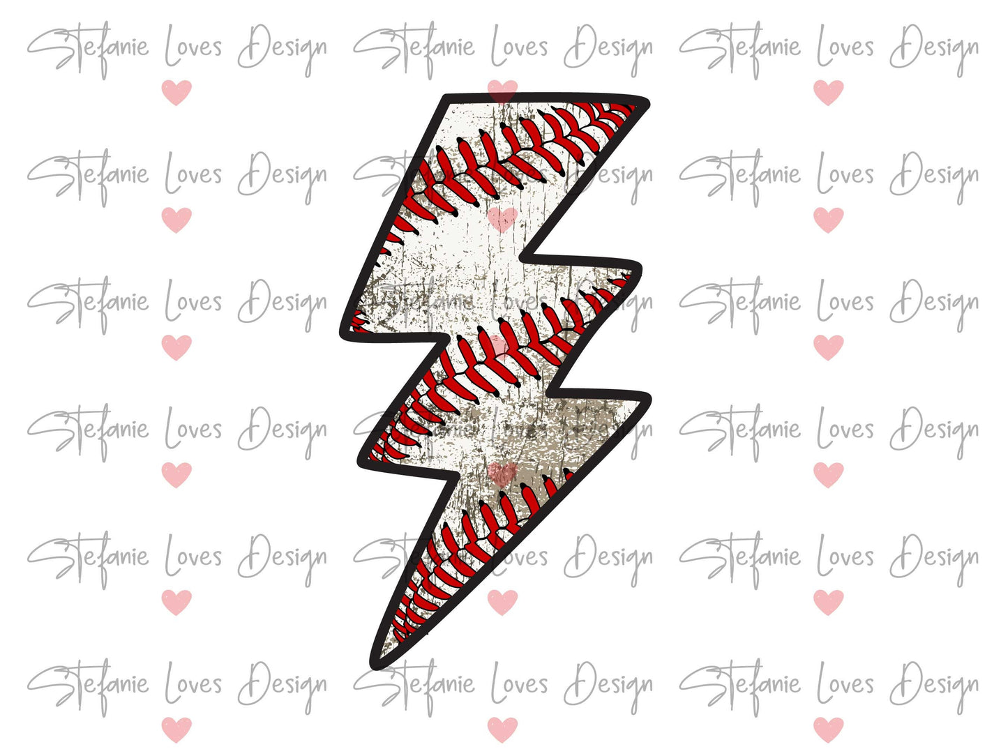 Baseball Lightning Bolt Distressed Digital Design