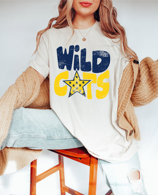 Wildcats Distressed Star PNG, Wildcats png, Retro Letter Digital Design