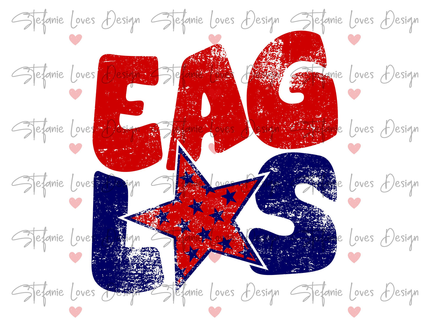 Eagles Distressed Star PNG, Eagles png, Retro Letter Digital Design Red & Blue