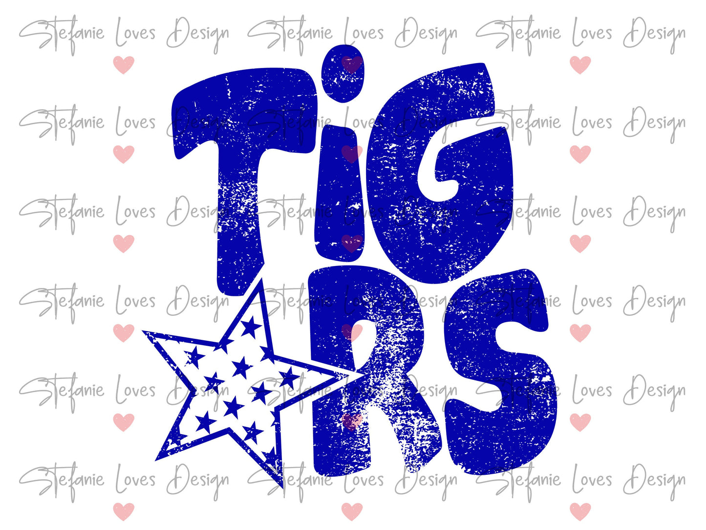 Tigers Distressed Star PNG, Tigers png, Retro Letter Digital Design, Royal Blue