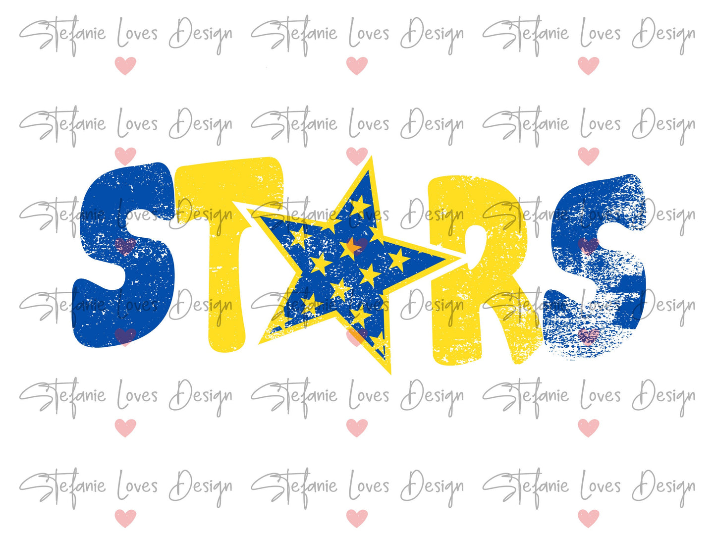 Stars Distressed Star PNG, Stars png, Retro Letter Digital Design Blue & Yellow