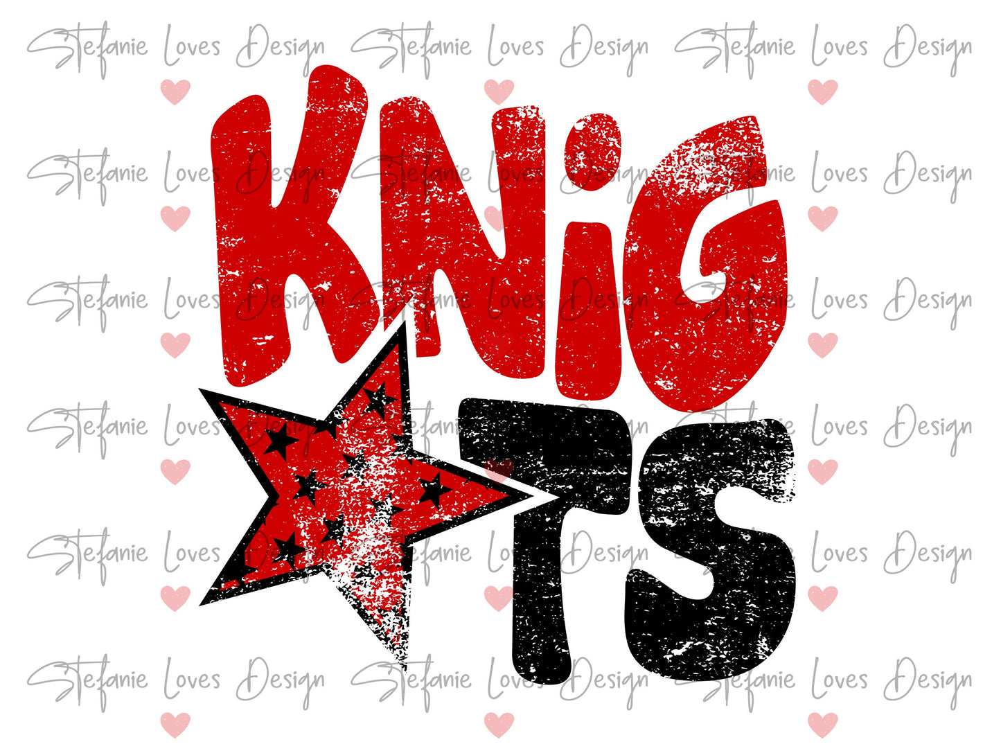 Knights Distressed Star PNG, Knights png, Retro Letter Digital Design Red & Black