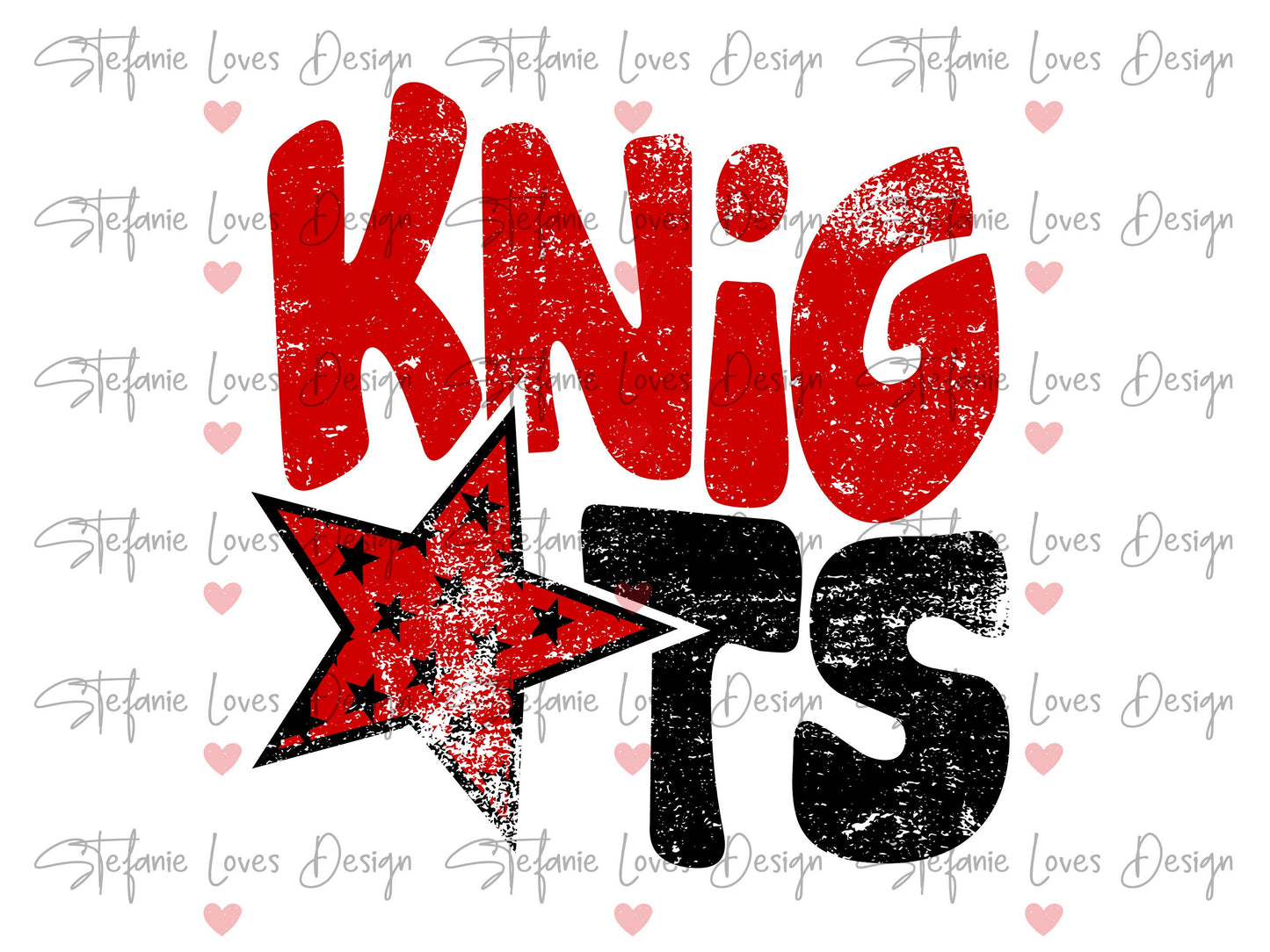 Knights Distressed Star PNG, Knights png, Retro Letter Digital Design Red & Black