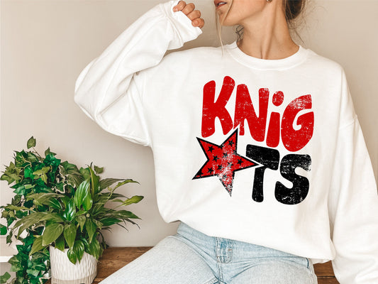 Knights Distressed Star PNG, Knights png, Retro Letter Digital Design Red & Black