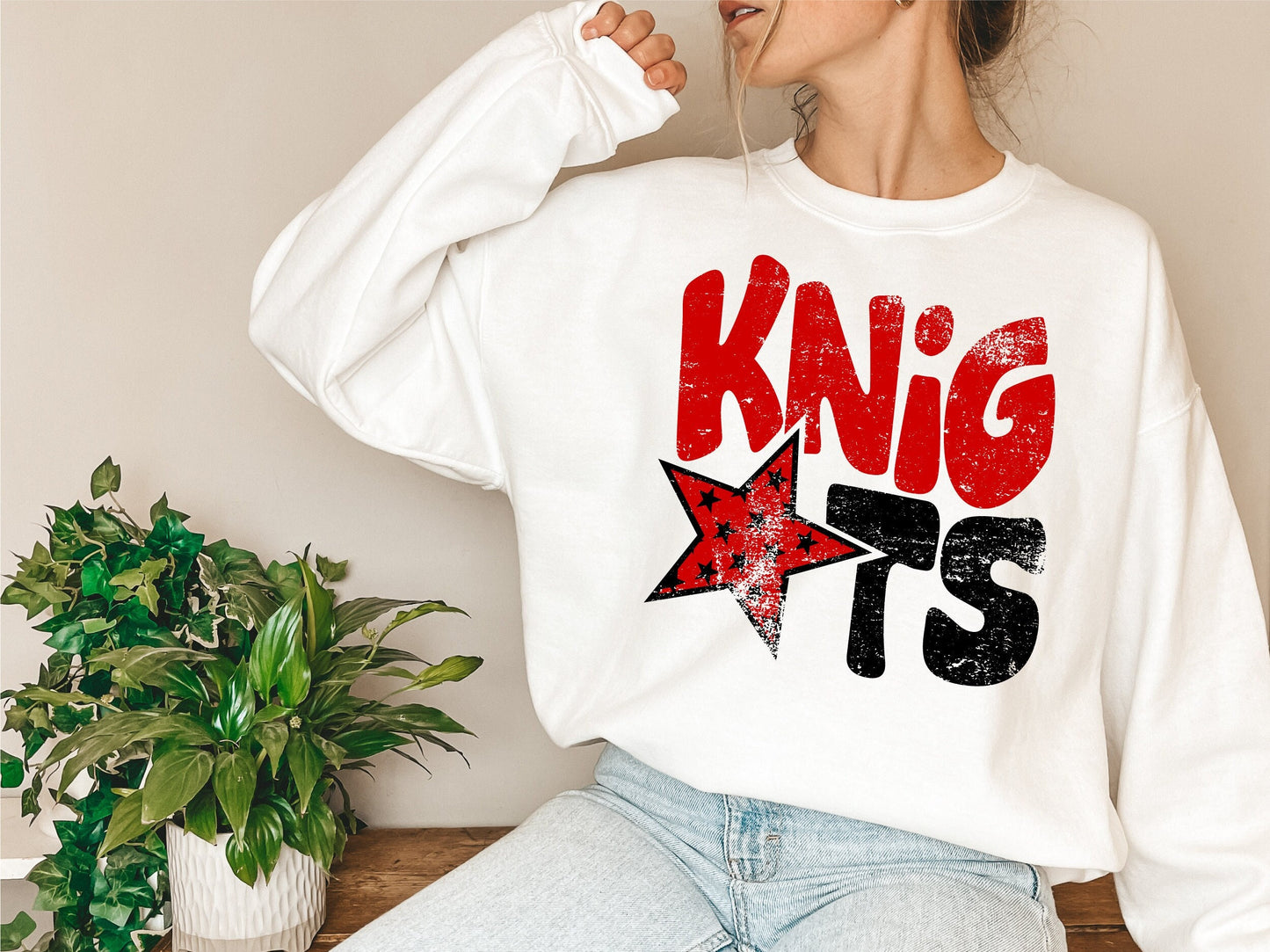 Knights Distressed Star PNG, Knights png, Retro Letter Digital Design Red & Black