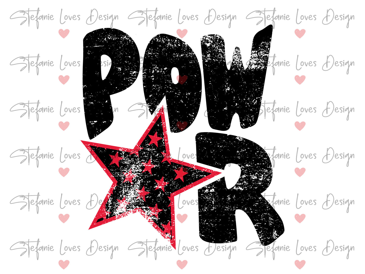 Power Distressed Star PNG, Power png, Retro Letter Digital Design Red & Black