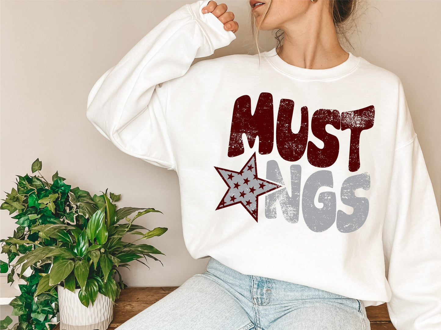 Mustangs Distressed Star PNG, Mustangs png, Retro Letter Digital Design