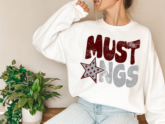 Mustangs Distressed Star PNG, Mustangs png, Retro Letter Digital Design