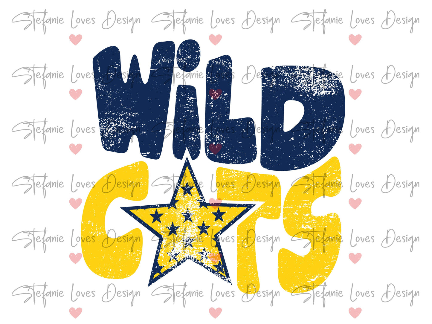 Wildcats Distressed Star PNG, Wildcats png, Retro Letter Digital Design