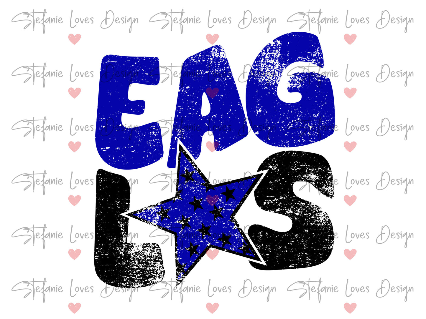 Eagles Distressed Star PNG, Eagles png, Retro Letter Digital Design Royal and Black