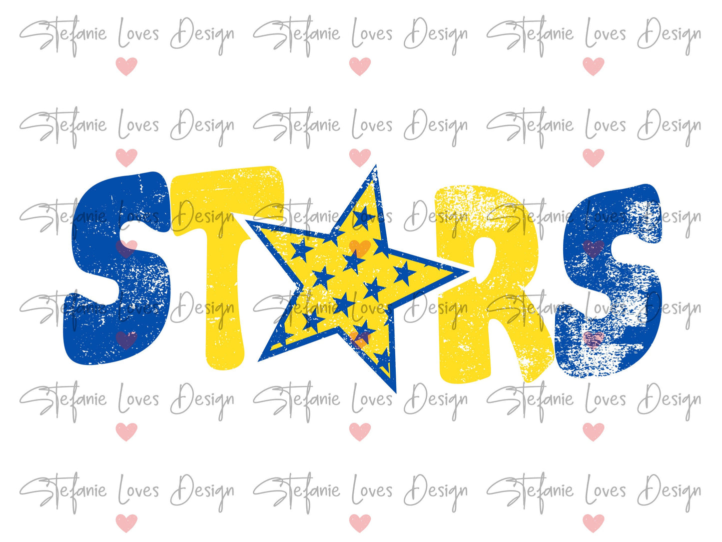 Stars Distressed Star PNG, Stars png, Retro Letter Digital Design Blue & Yellow