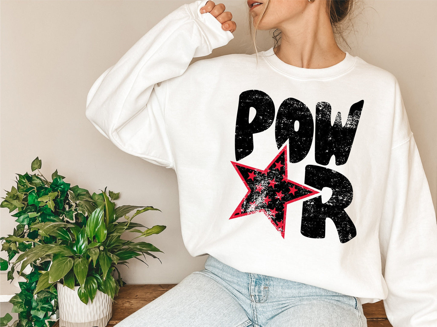 Power Distressed Star PNG, Power png, Retro Letter Digital Design Red & Black