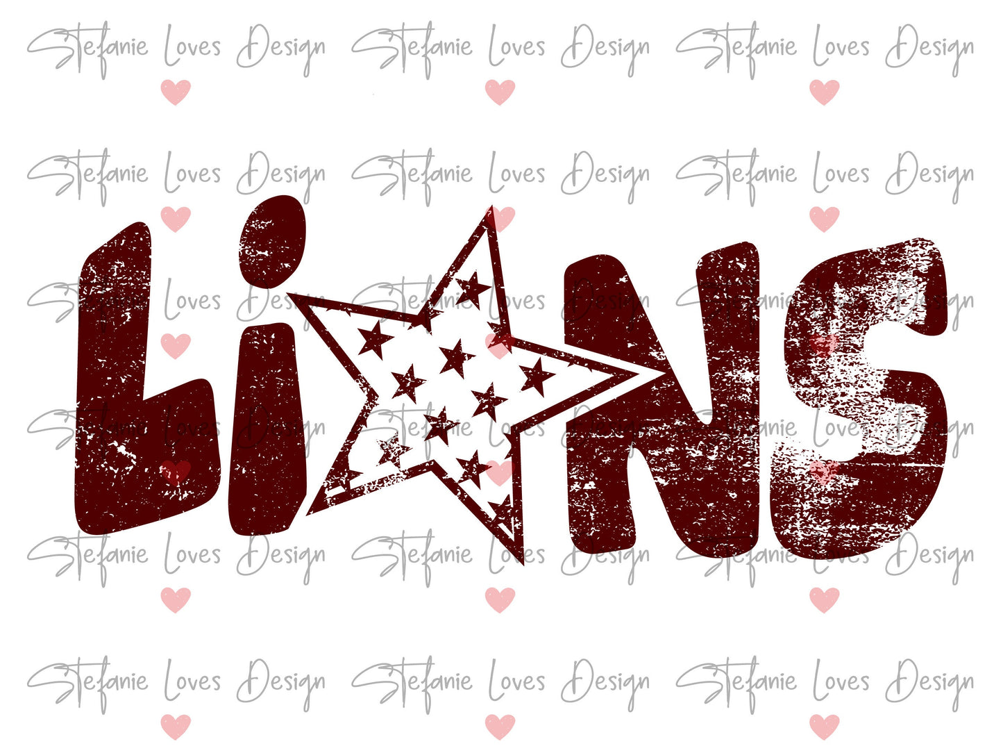 Lions Distressed Star PNG, Lions png, Retro Letter Digital Design