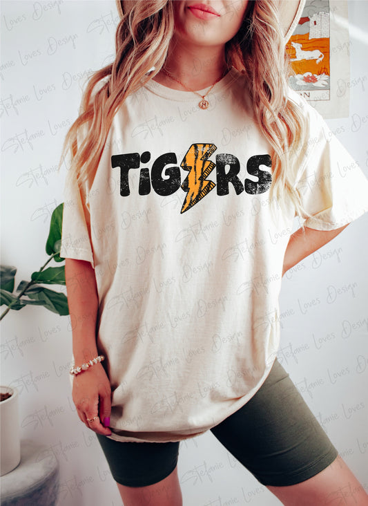 Tigers Distressed Lightning Bolt PNG, Tiger Lightning Bolt png, Tigers Mascot