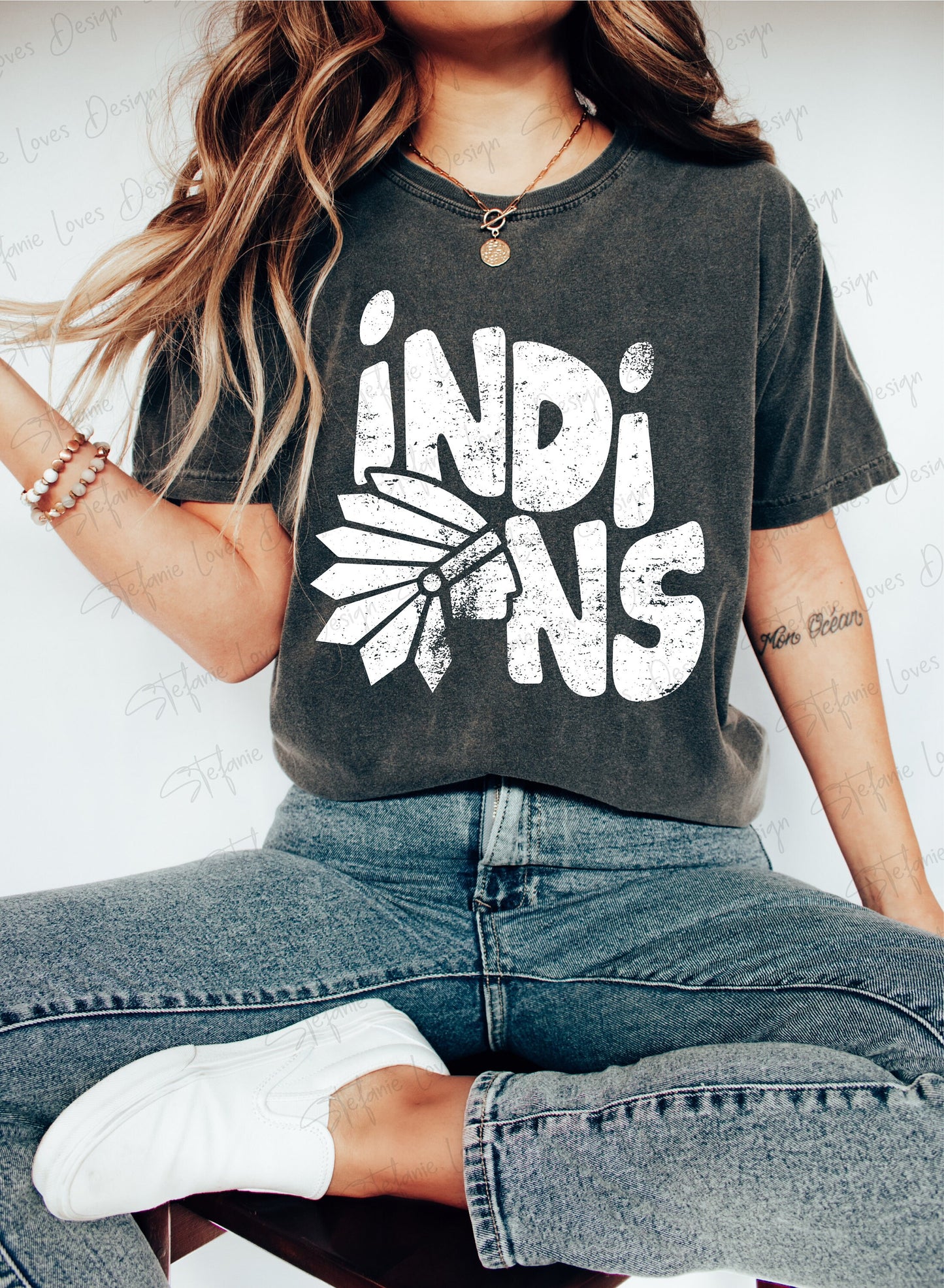 INDIANS Stacked Retro Digital Design