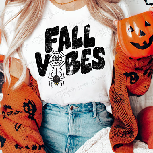 Fall Vibes Distresed with Spider Web Digital Design