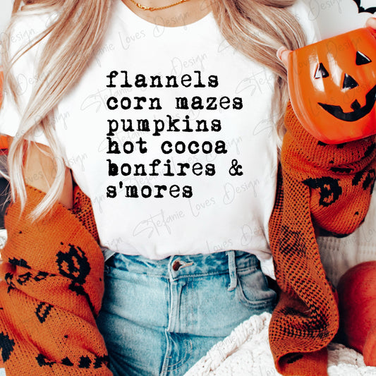 Flannels Corn Mazes Pumpkins Hot Cocoa Bonfires and Smores Digital Design