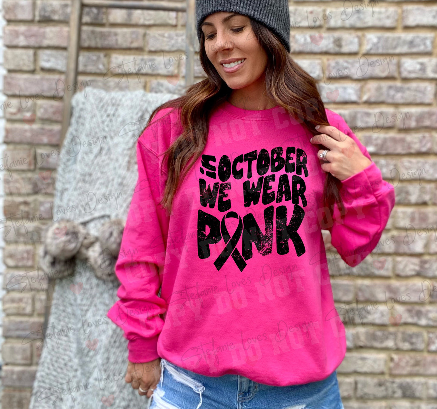 In October We Wear Pink Distressed Digital Design