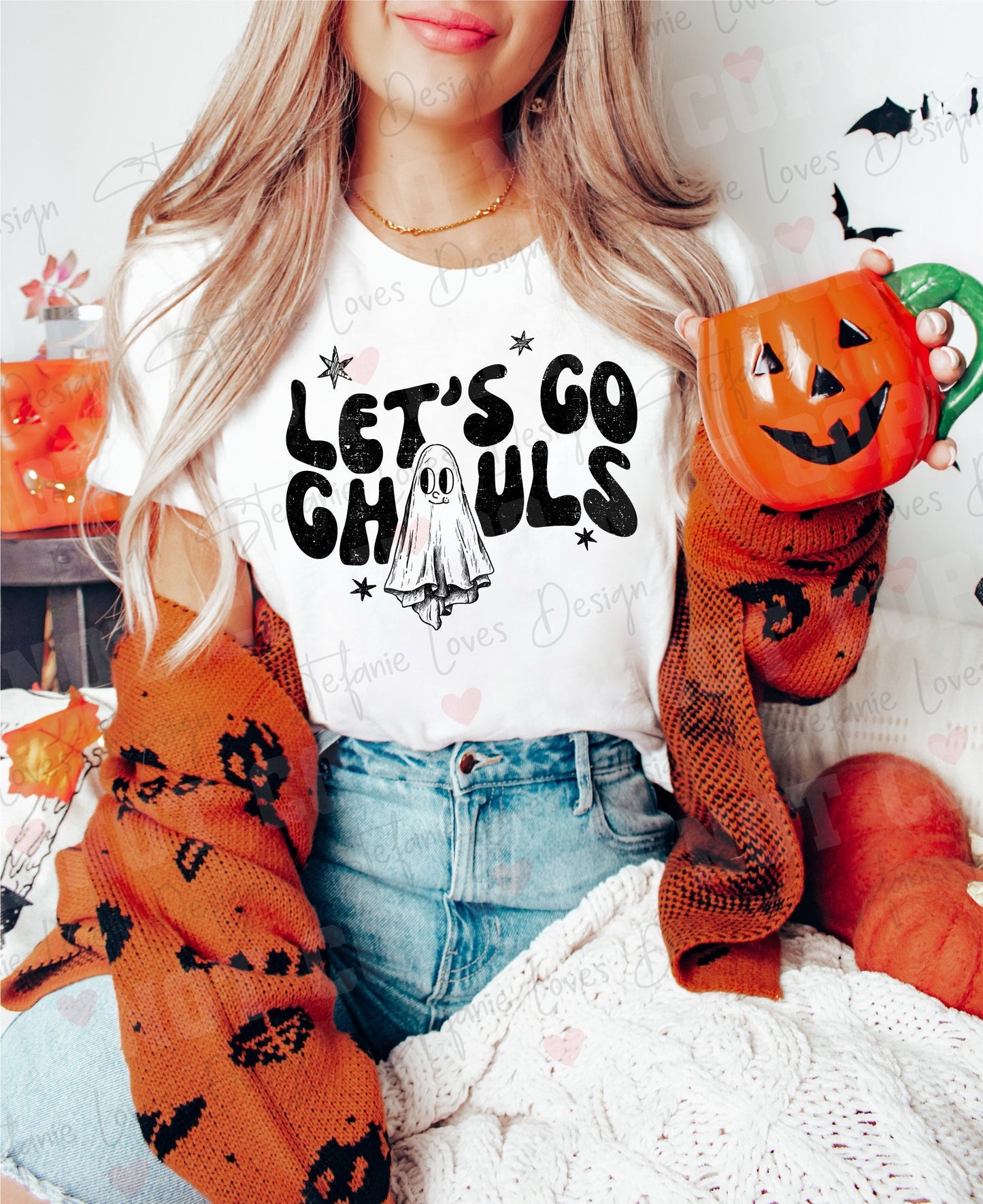 Let's Go Ghouls Distressed Digital Design, Halloween, Fall, PNG, Digital Download