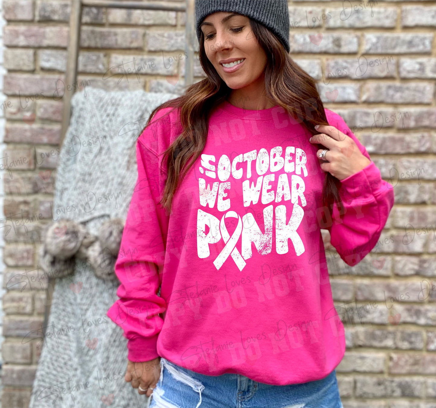 In October We Wear Pink Distressed Digital Design